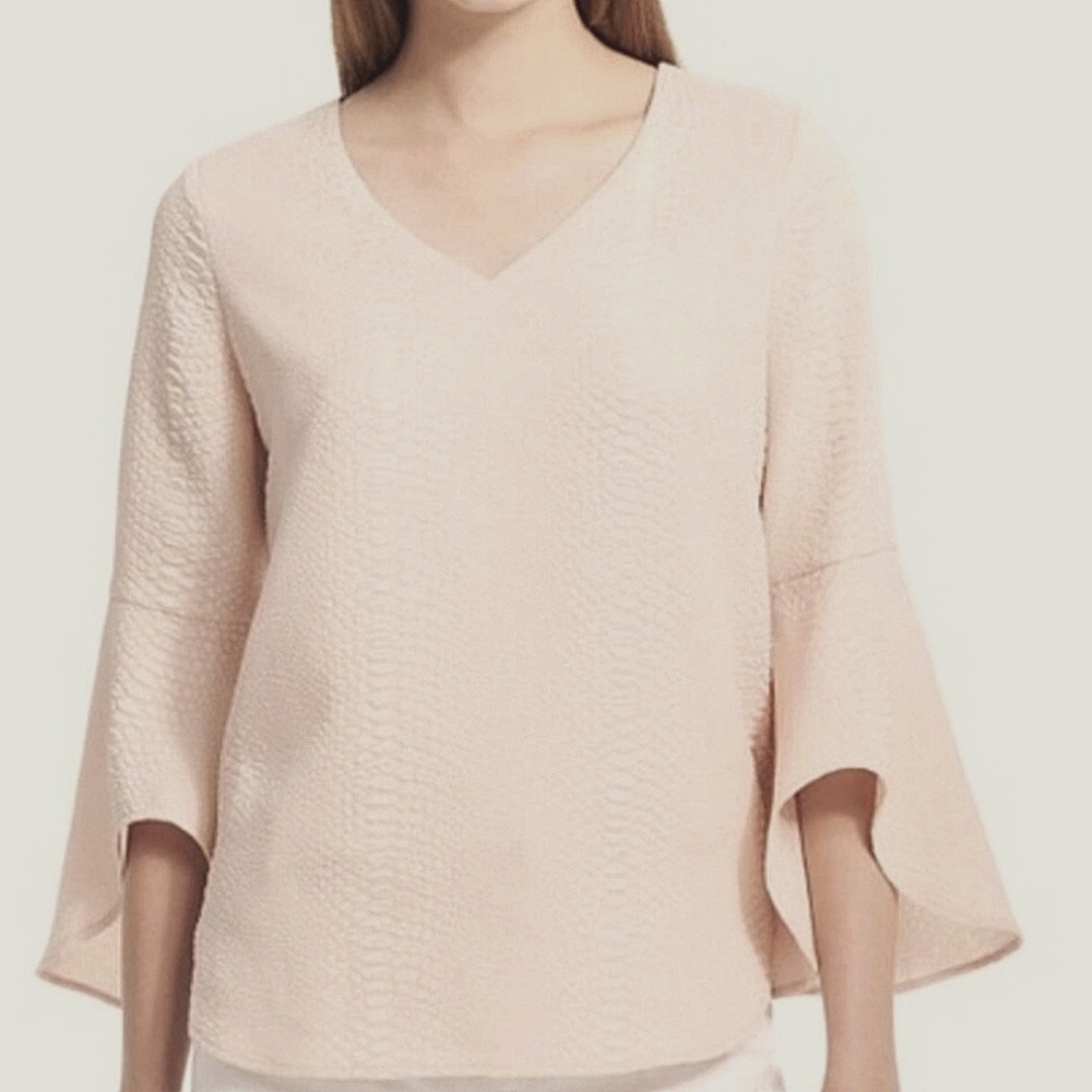 Calvin Klein Bell Sleeve Snakeskin Textured Blouse